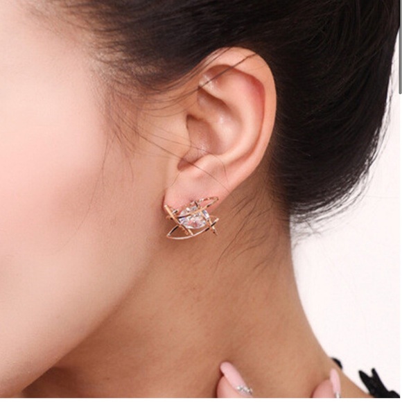 New Gold Tone Caged Diamond Studs - Picture 3 of 3